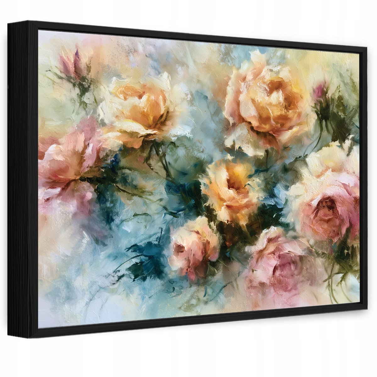 WALLARENA Canvas schilderij met zwarte lijst 120x80 cm - pastelbloemen en rozen Meerkleurig