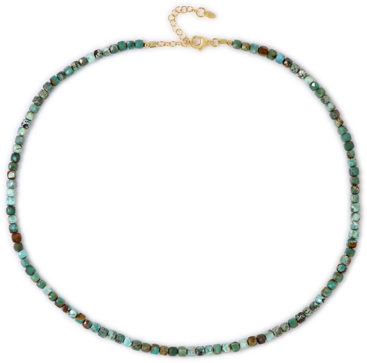 Cavill - Verstelbare Zilveren Ketting met 0,50 ct Natuurlijke Turkoois - 925 Sterling Zilver Verguld - Boho Stijl - Vierkante Gefacetteerde Kralen