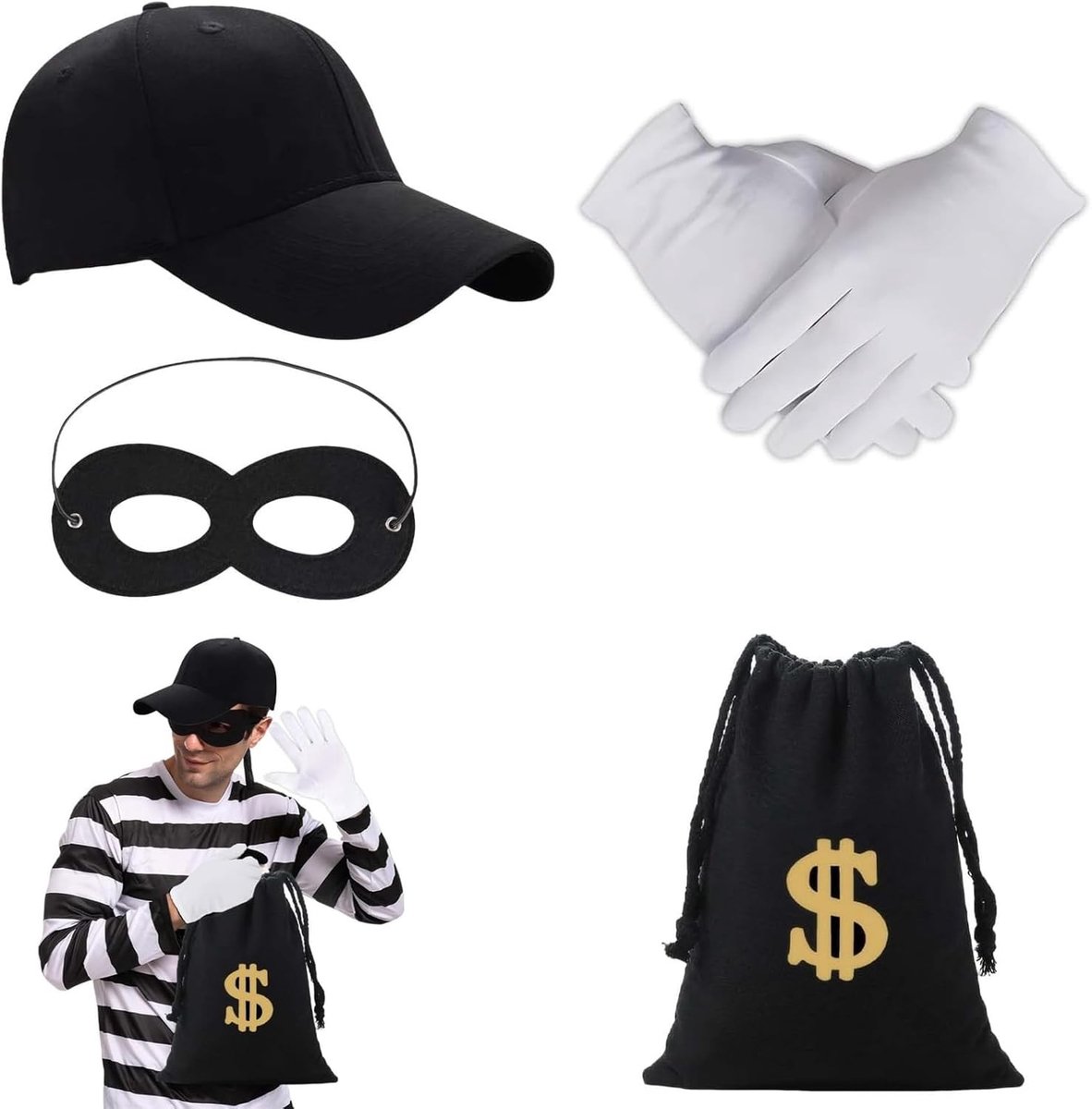 Accessoire Set voor Rollenspellen - Hoed, Oogmasker, Portemonnee en Handschoenen voor Halloween, Carnaval en Themafeesten - Geweldig Cadeau voor Volwassenen en Kinderen