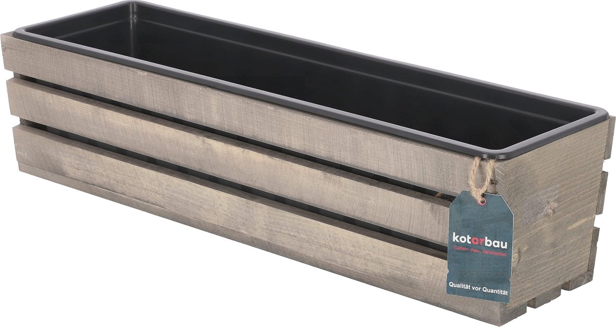 KOTARBAU® Houten Plantenbak - Bloembak Hout - met Kunststof Inzetstuk - Balkonbak - 60 x 18 x 15 cm - Grijs - voor Terras - Balkon - Deko Planten