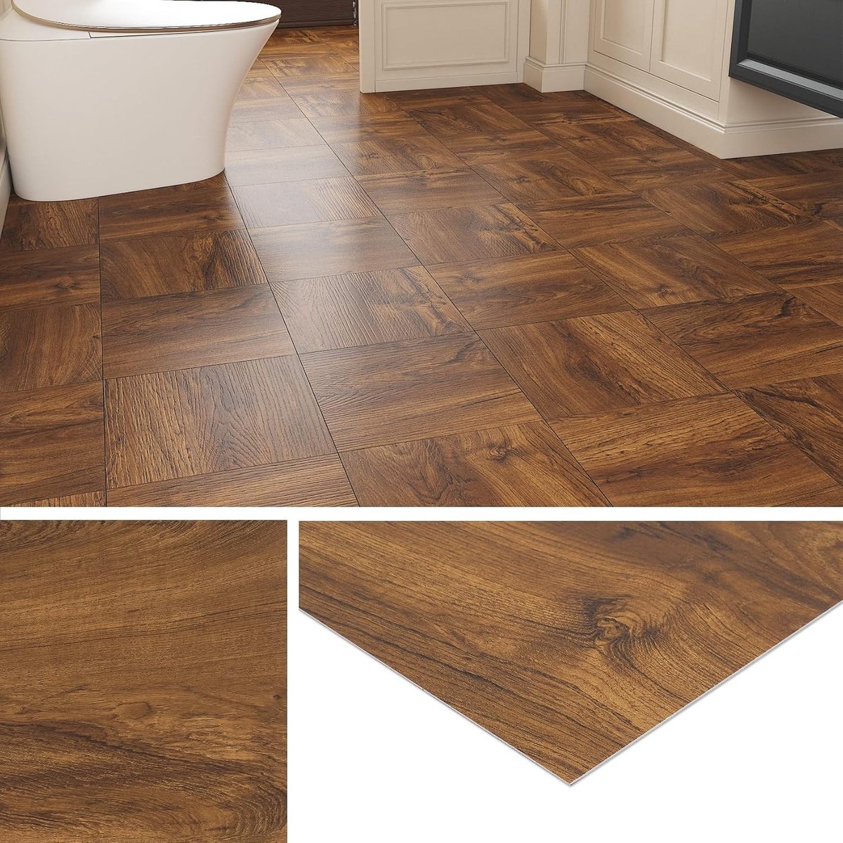 Zelfklevende Vinyl Vloertegels met Houtlook, Bruin, 30 x 30 cm, 32 Stuks voor Badkamer, Keuken en Slaapkamer, Duurzaam en Eenvoudig te Installeren