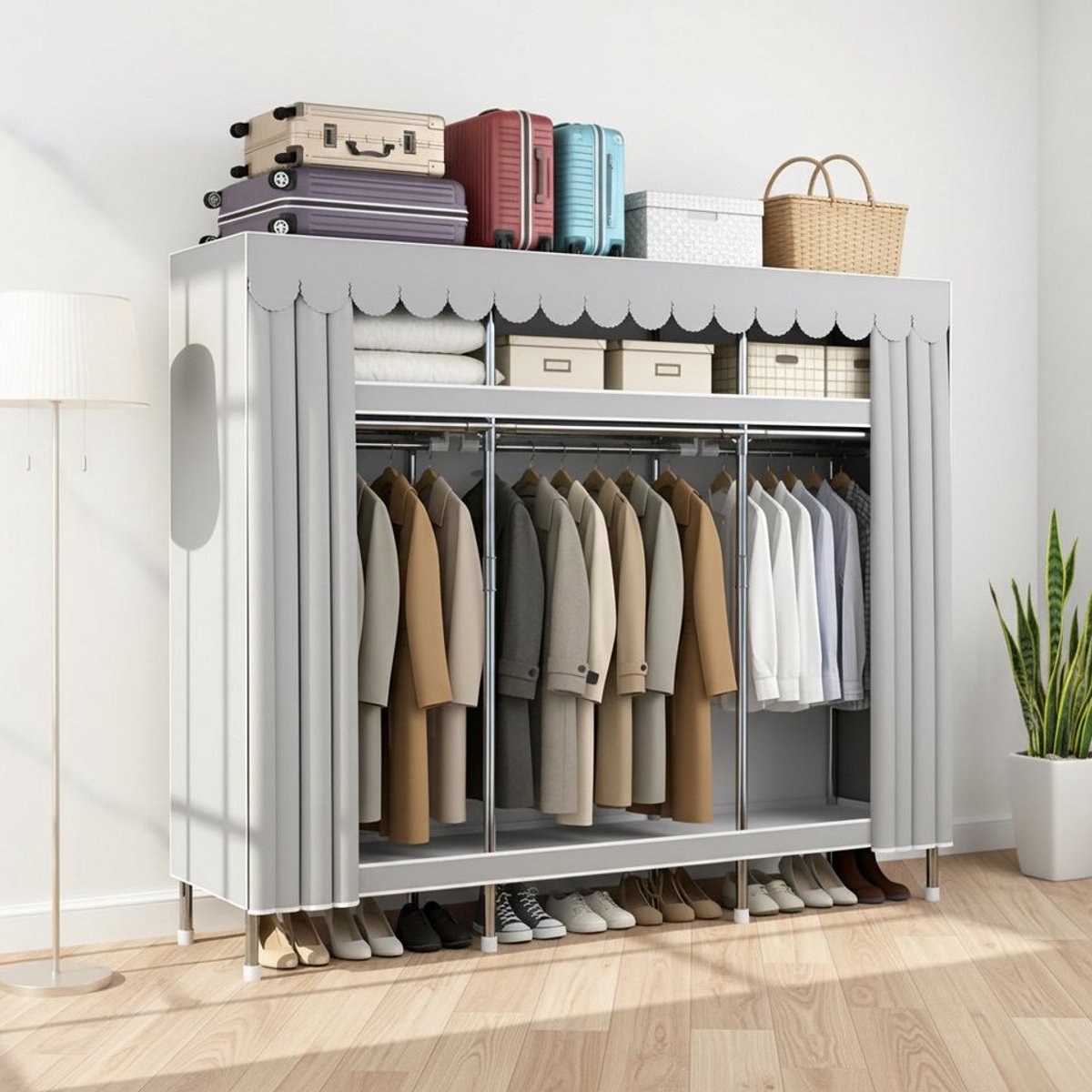 OYLCDI Stoffen kledingkast - Met stalen metalen frame - 165x45x170cm - Ritsafdekking - Ruime opbergruimte grijs