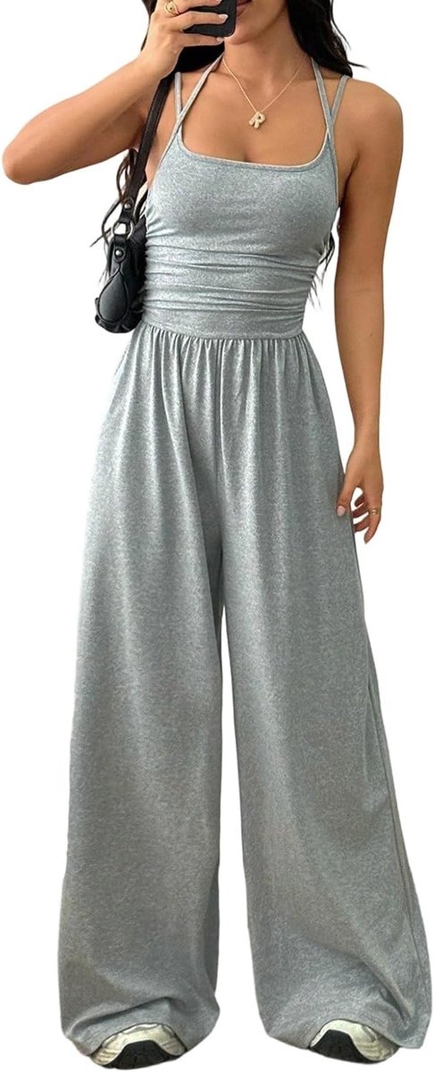 Elegante Zomer Jumpsuit voor Dames met Rugloze Halternek, Hoge Taille en Wijde Pijpen - Perfect voor Bruiloften, Strand en Casual Mode