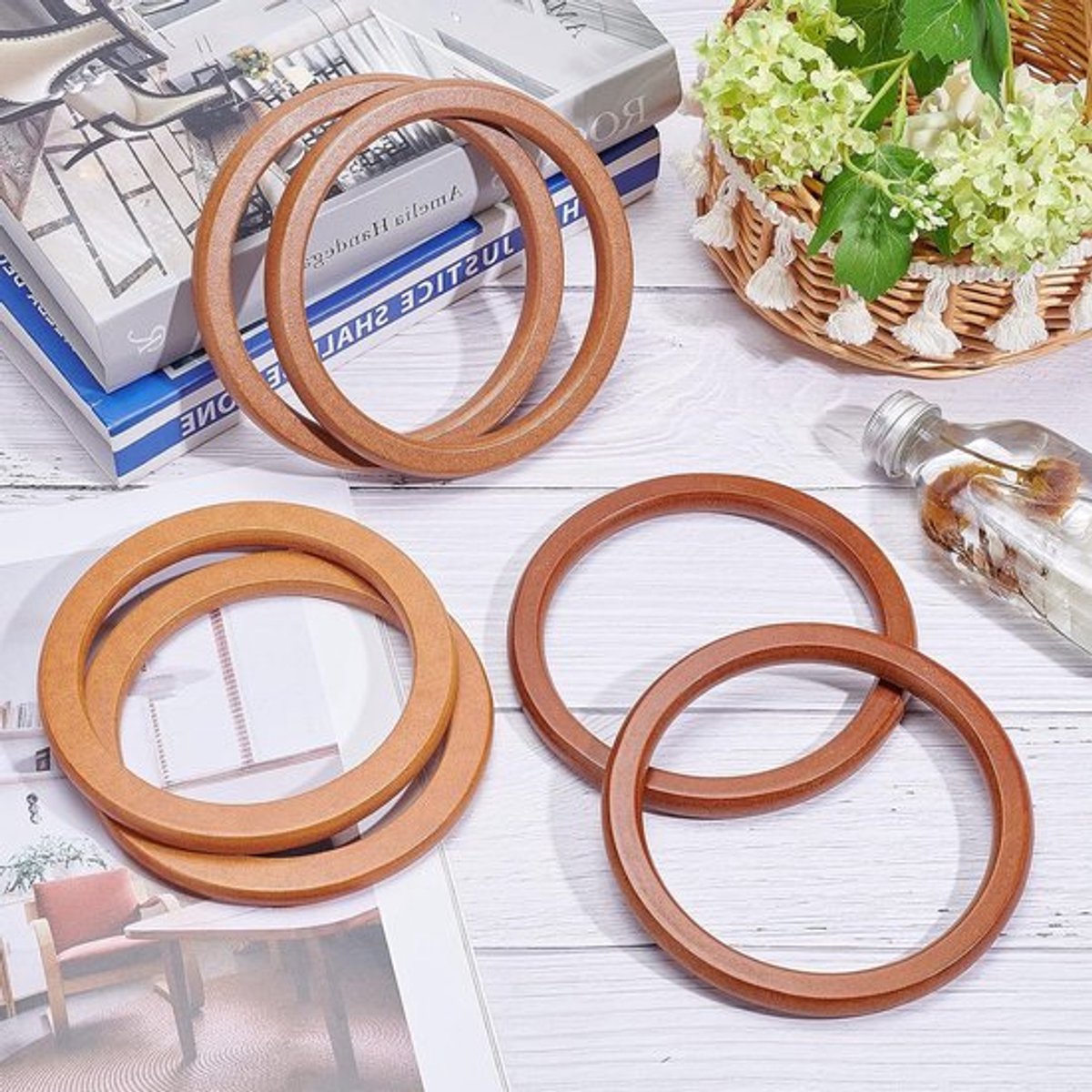 6 Stuks Houten Ronde Handvatten voor Handtassen - Vervangende Handvatten in 3 Kleuren, 13.5 cm, Perfect voor Handgemaakte Tassen