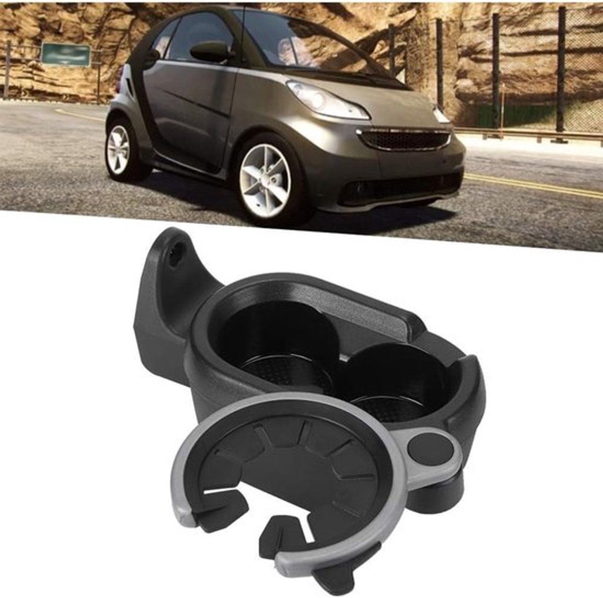 Praktische kunststof bekerhouder voor het middenconsole van de Smart Fortwo W451, ideaal voor onderweg en gebruiksgemak
