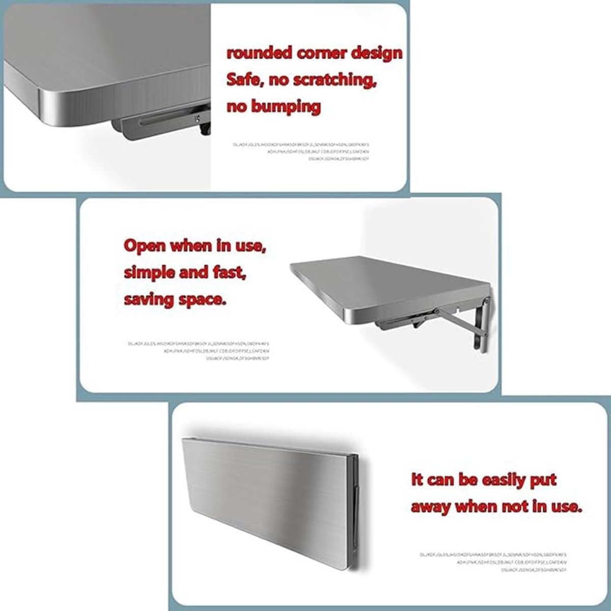 Vouwtafel Roestvrij Staal - Klaptafel Wandmontage - Ruimte Besparen - Versterkte Vouwbeugels - 60x20cm - Zilver