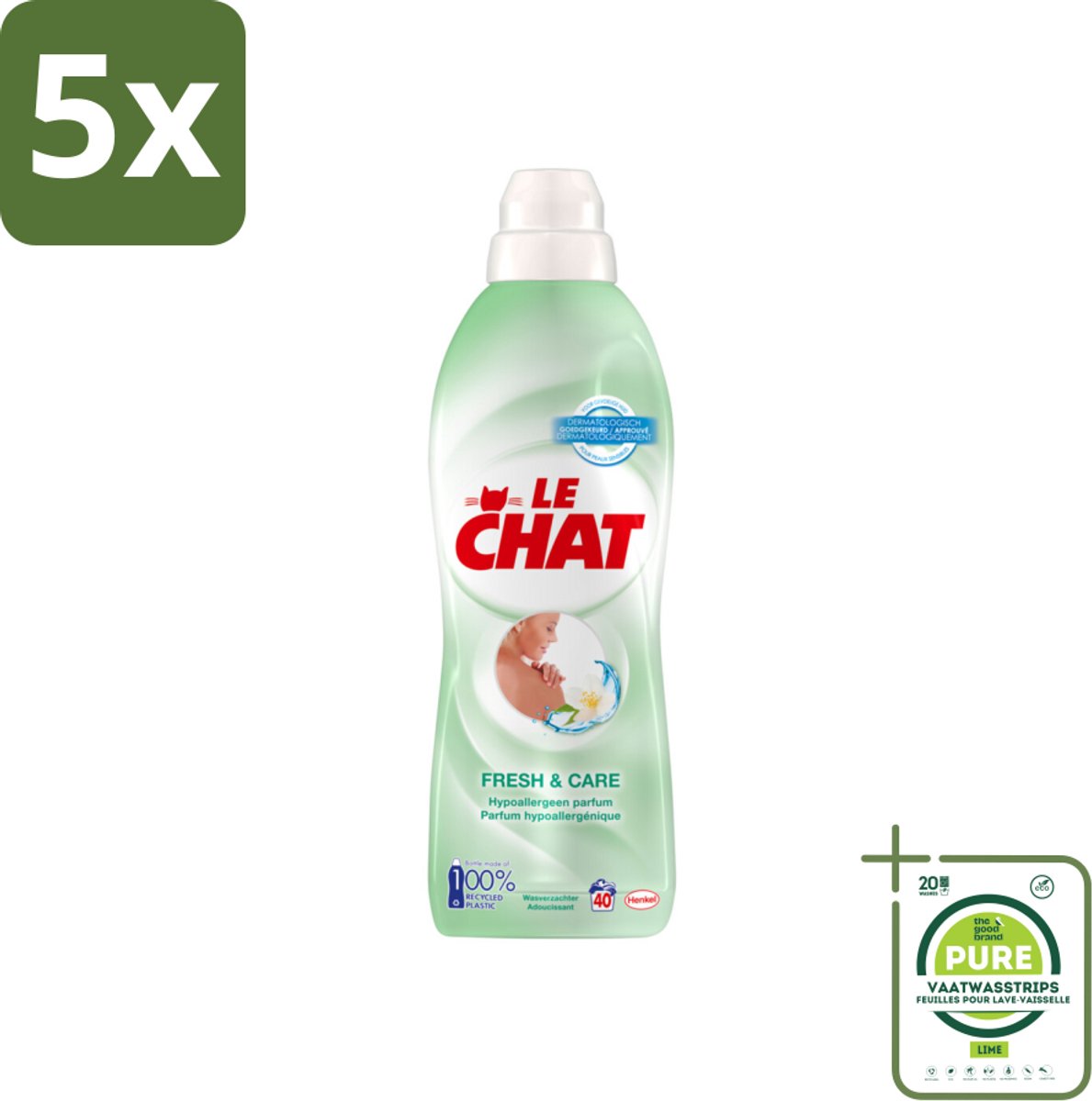 5 x Le Chat – Wasverzachter – Fresh & Care – 880 ml - Grootverpakking - Wasverzachter - Frisheid - Zachte Was - Antistatisch - Textiel Verzorging