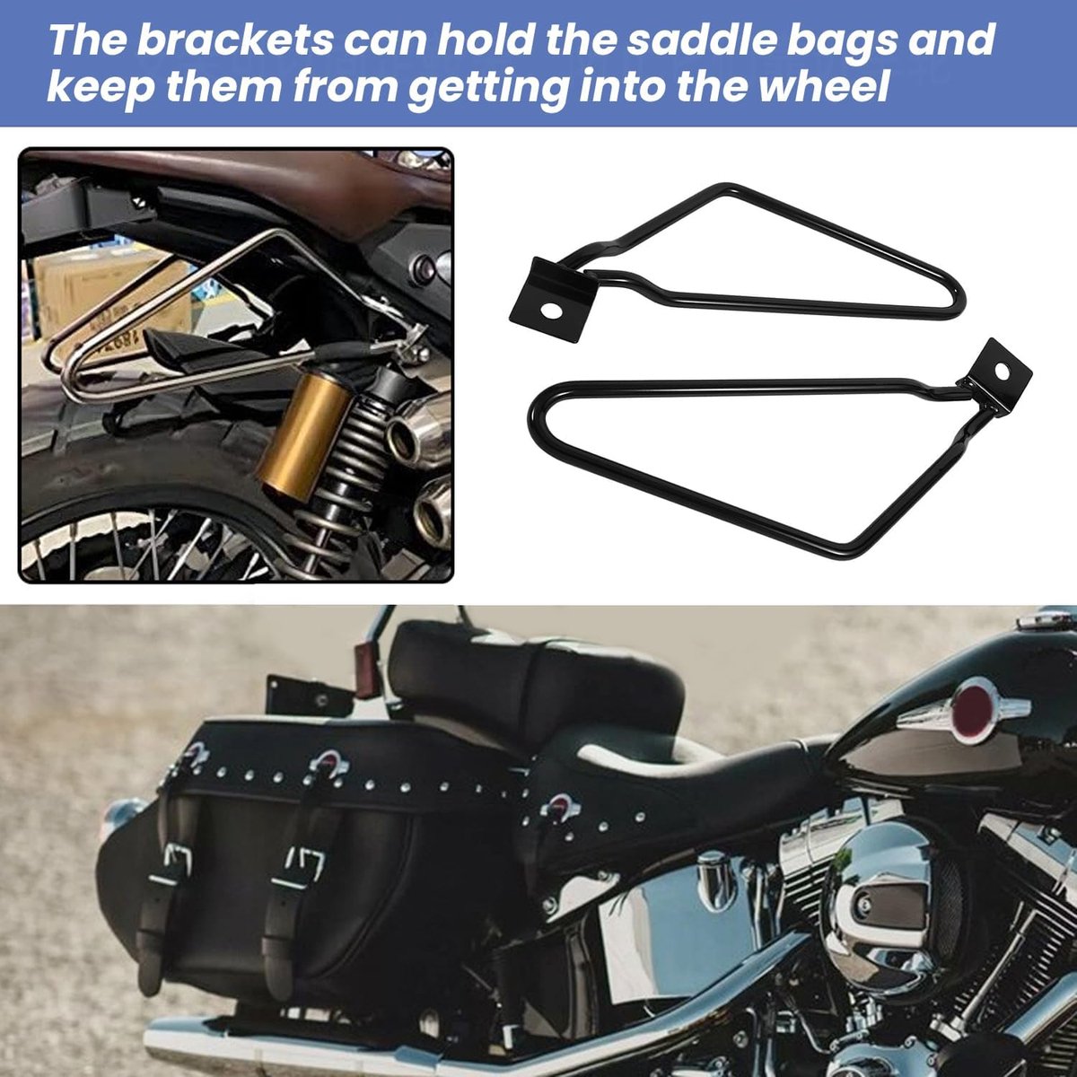 SnelShoppen - 2x Motorfiets Zadel Tassen Beugels Chrome Zadel Beugels voor XL883/1200 HD1450/1584 Zwart Sterk en Duurzaam