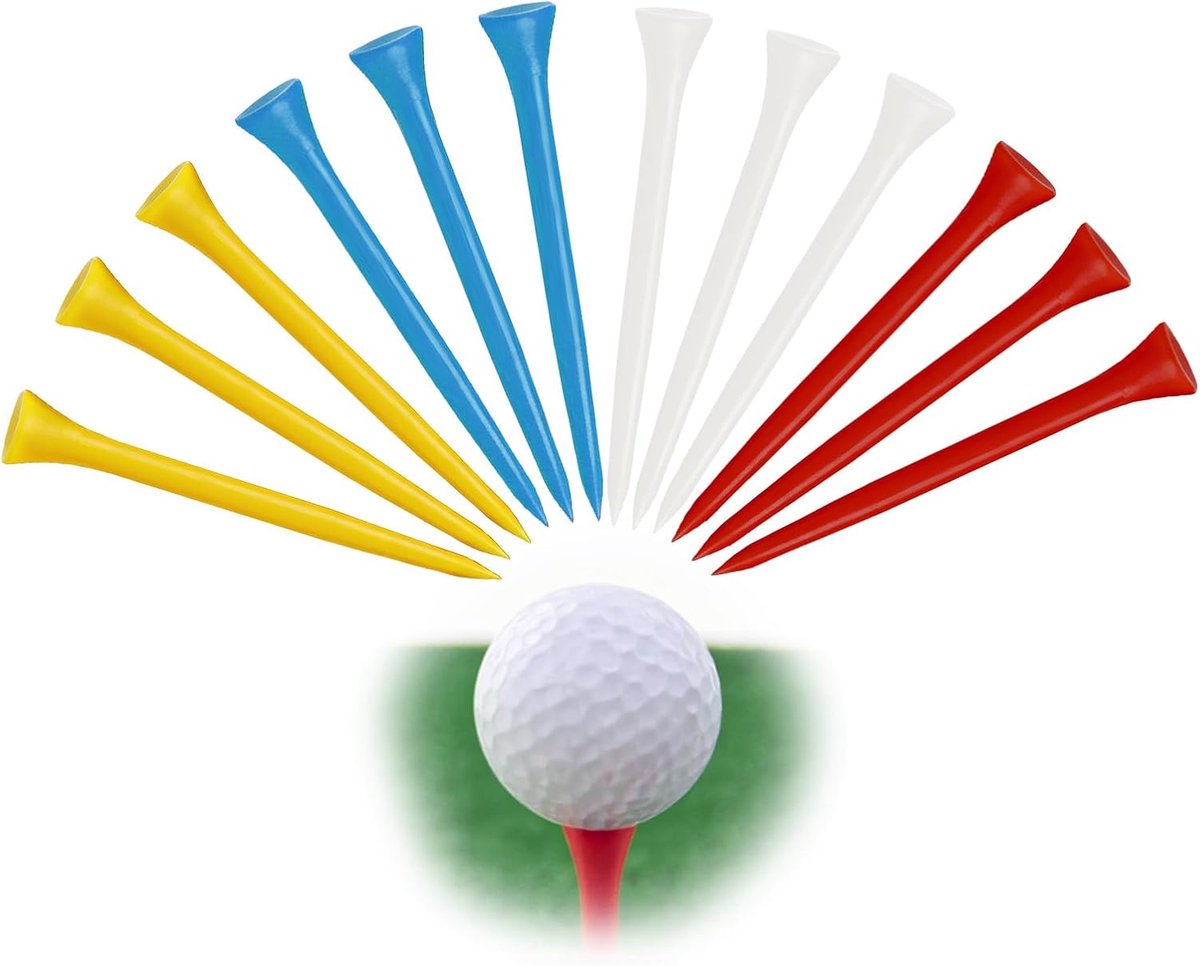 SnelShoppen - Pack van 12 Golf Tees 83mm Duurzaam Kunststof, Kleur: Rood, Blauw, Geel, Wit, Geschikt voor Golfbanen en Competities, Ideaal voor Buiten