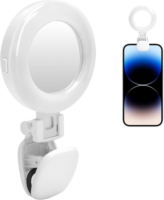 SnelShoppen - TikTok Ringlicht met Spiegel, 180° Rotatable, 3 Lichtmodi, Dimbare Videolamp voor Smartphone, Make-up, Zoom, Compact LED Licht voor Vlog