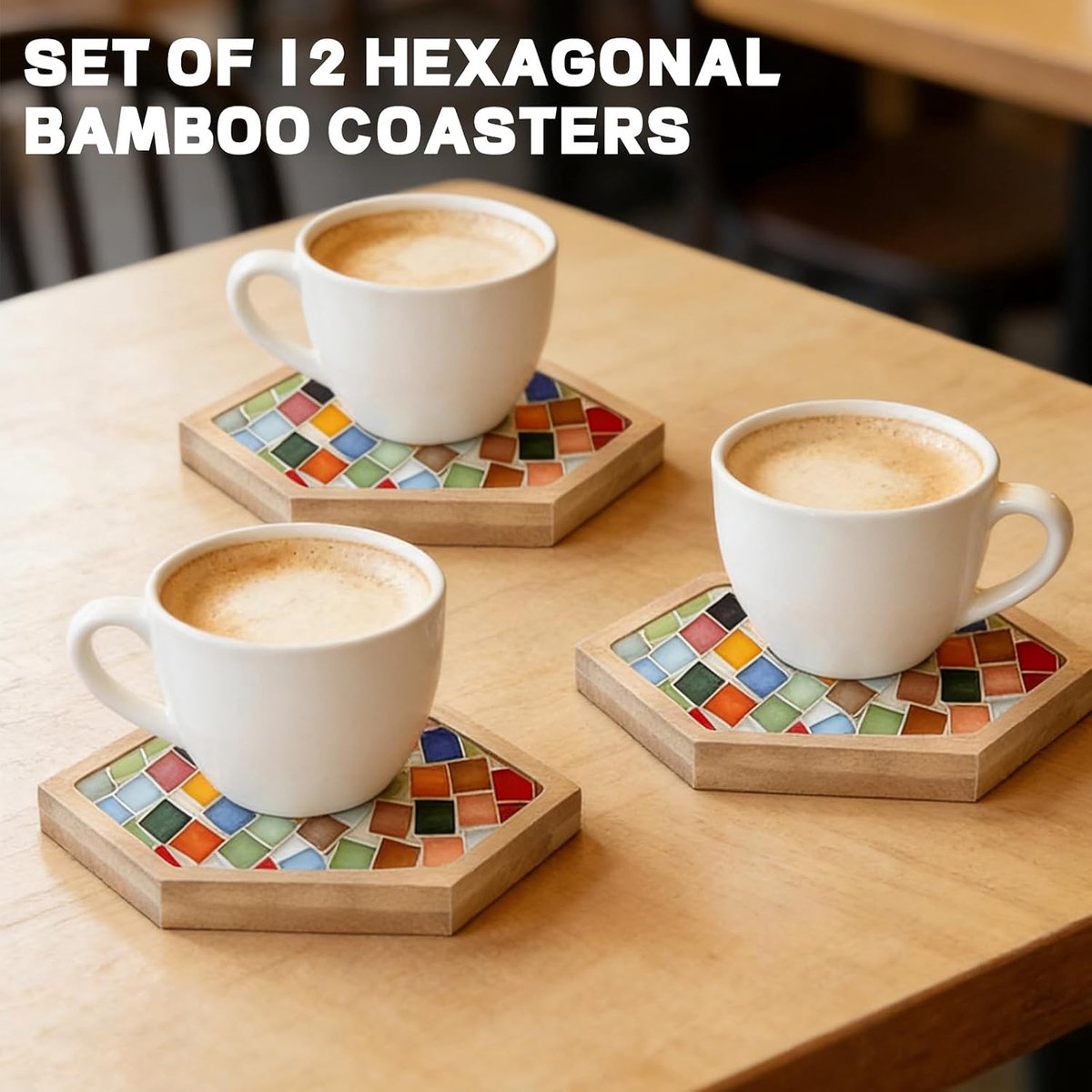 Bamboe coasters 12 stuks - ecologisch bamboe - duurzaam en splintervrij - ideaal voor dranken - ShopVlot