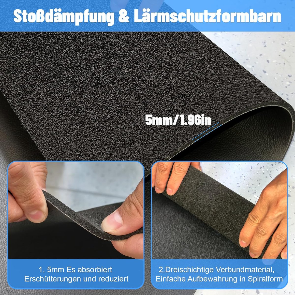 SnelShoppen - 2 stuks vloerbeschermingsmatten 63,5 x 30 cm, dubbelzijdig antislip, schokdempende anti-vibratiemat van PU voor hometrainer, loopband, c