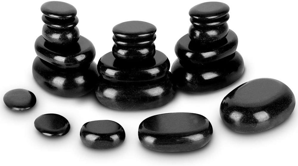 Hot Stone Massage Set - 20 Stuks Zwarte Basalt Ovalen Stenen - Compleet voor Lichaamsmassage - Ontspanningservaring - ShopVlot