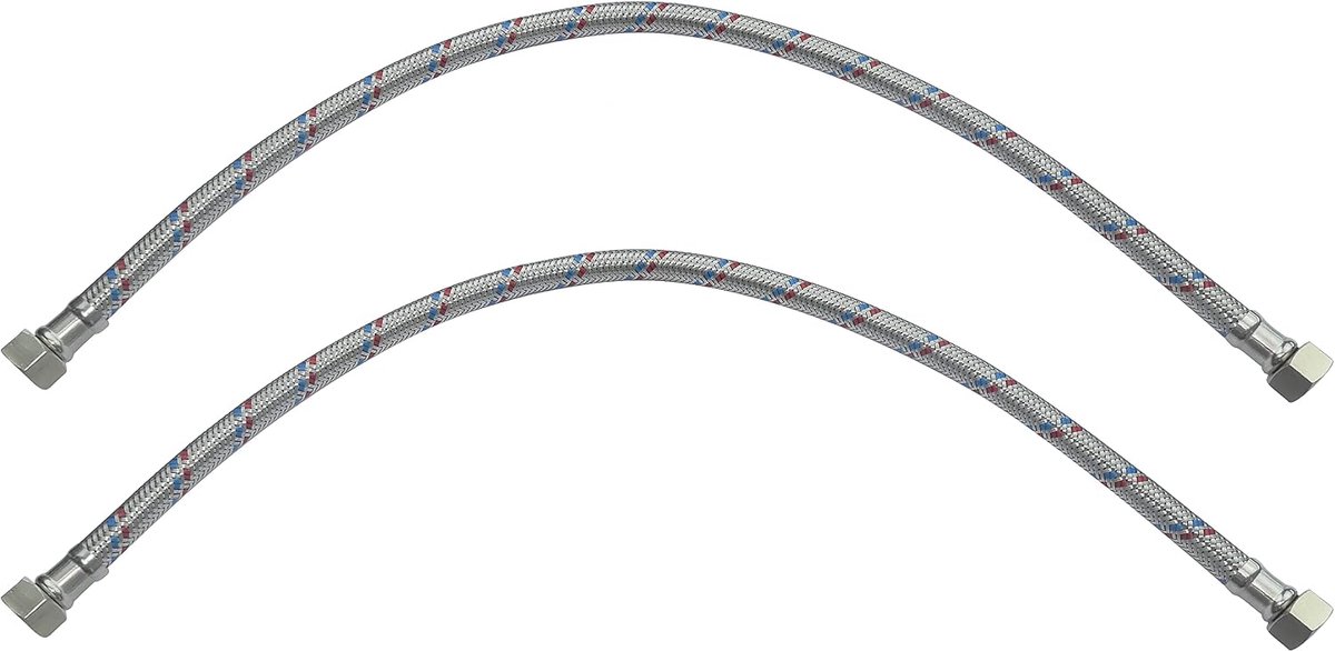 SnelShoppen - Set van 2 Flexibele Aansluitslangen - 500 mm - 3/8" Vrouwelijk - Rvs Gevlochten Tuinslang voor Keuken en Badkamer