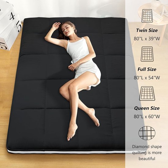 Opvouwbare Matras - Japanse Futon - Gastvrij Ontvangen - Vijflaags Ontwerp - 140x200cm - Zwart — afbeelding 5