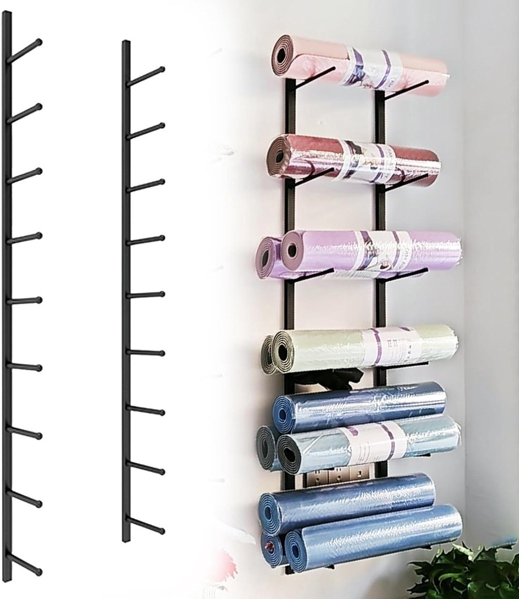 Yogamat Opbergrek - Fitness Organizer - Sportartikelen Opbergen - Stevig Metaalijzer - 155 cm Hoog - Zwart