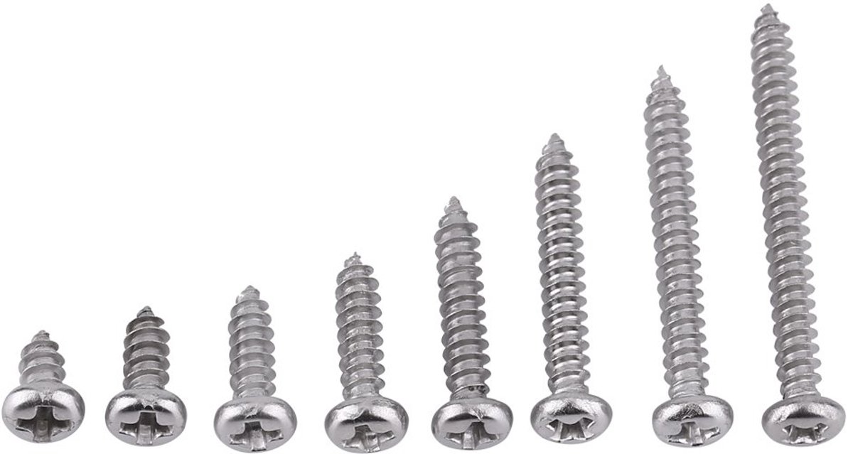 SnelShoppen - 200 Stuks 304 RVS Platte Hoofd Phillips Schroeven M3x6MM, 8MM, 10MM, 12MM, 16MM, 20MM, 25MM, 30MM Zelftappende Schroeven Roestvrij Staal
