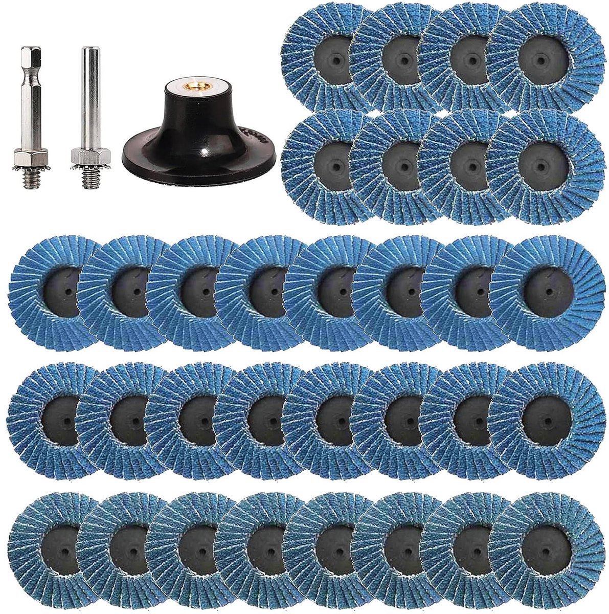 SnelShoppen - Pack van 32 Schuurdisc 50 mm voor Boormachine, 2 Inch Schuurdiscs Korrels 40/60/80/120 Zirconia Corundum Schuurwiel met 6,35 mm Adapter