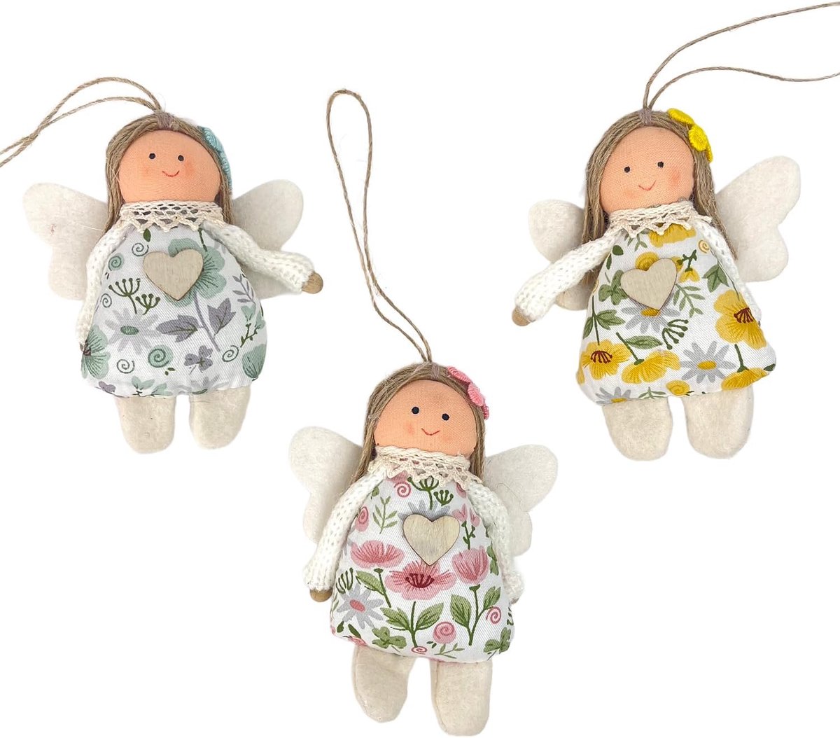 SnelShoppen - Decoratieve Elfen Set van 3 Stoffen voor Ophangen - Elk Ongeveer 10 cm - Lente Decoratie in Roze, Geel, Groen - Voor Feest, Tuin, Raam e