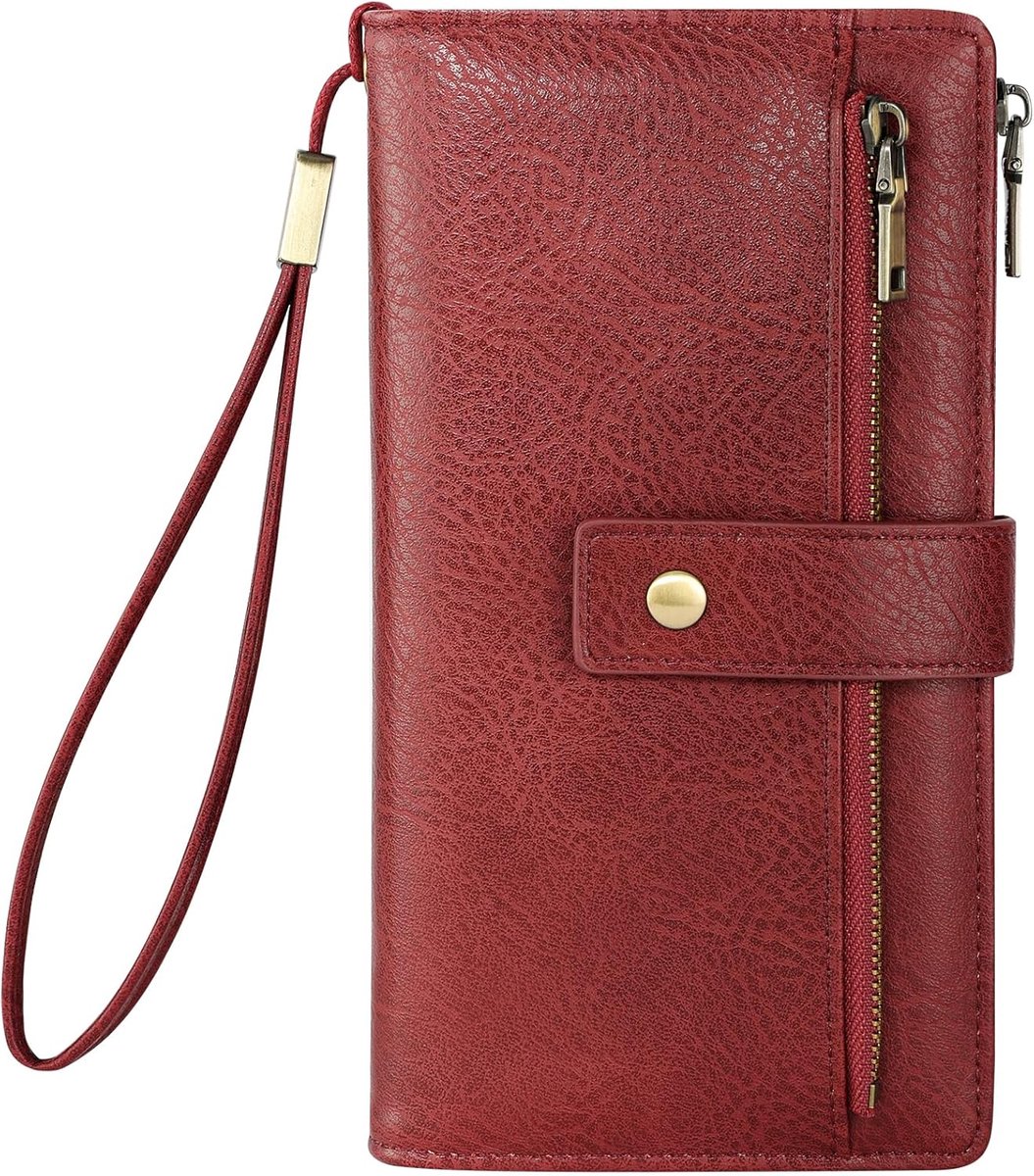 SnelShoppen - Dames RFID Blokkerende Portemonnee Lange Clutch PU Leren Portemonnee met 24 Kaartsleuven, 5 Tussenruimtes, 2 Muntzakjes, 2 ID Vensters e