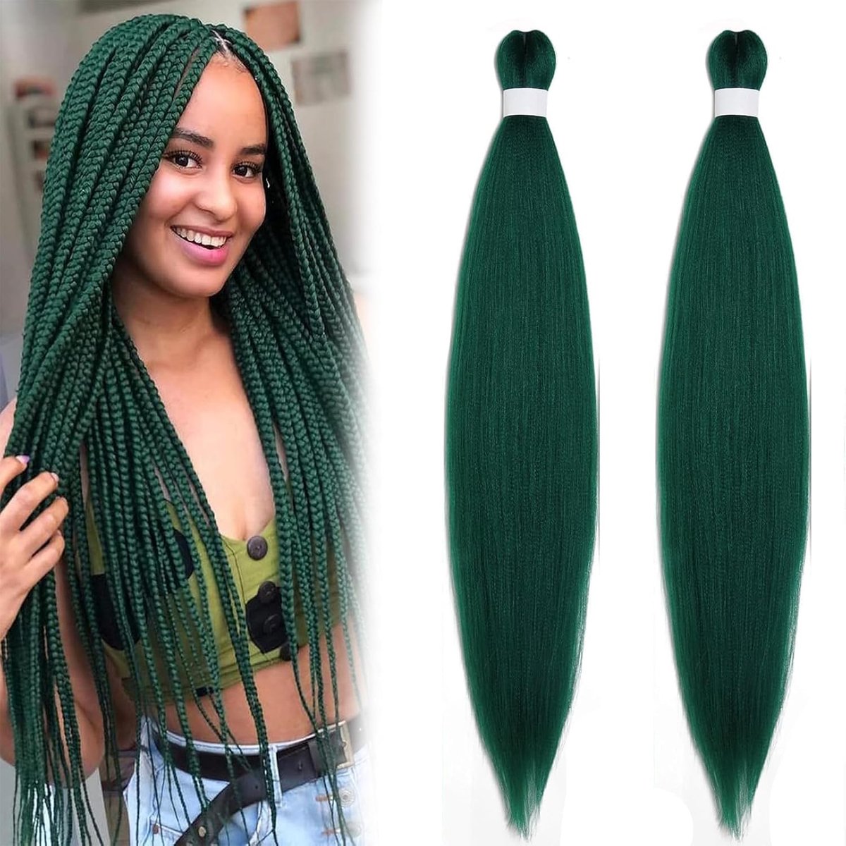 SnelShoppen - 26 Inch Groene Perücke Kpop Cosplay Geïnspireerd Rumi Haarstuk Vlecht Synthetic Haar Vlecht Extensions Rolspel Kostuum Feest Haardos (2