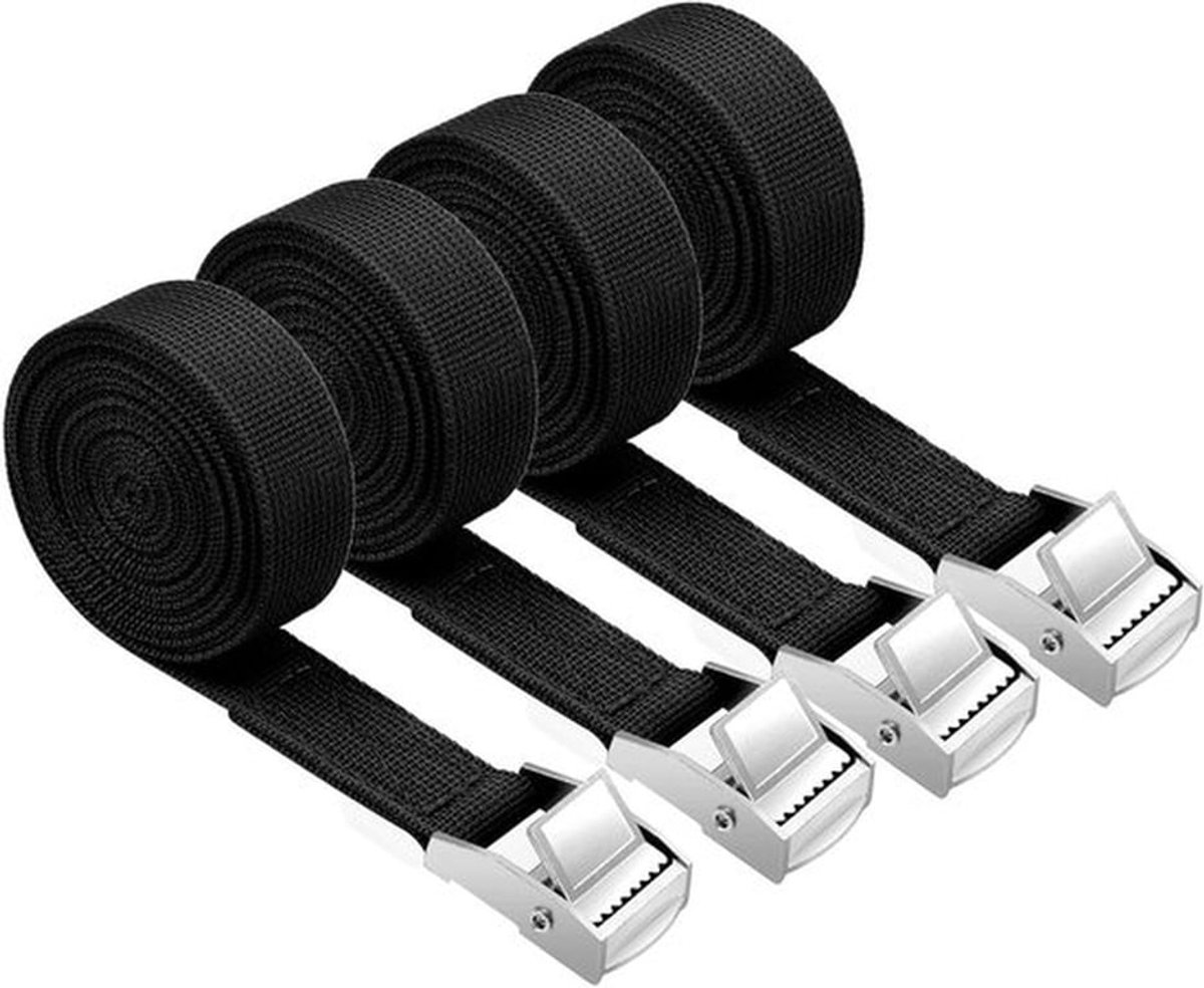 Set van 4 spanbanden 2 m x 20 mm met gesp, stevige lashing straps voor motor, auto en fietsdrager, maximaal 250 kg per stuk