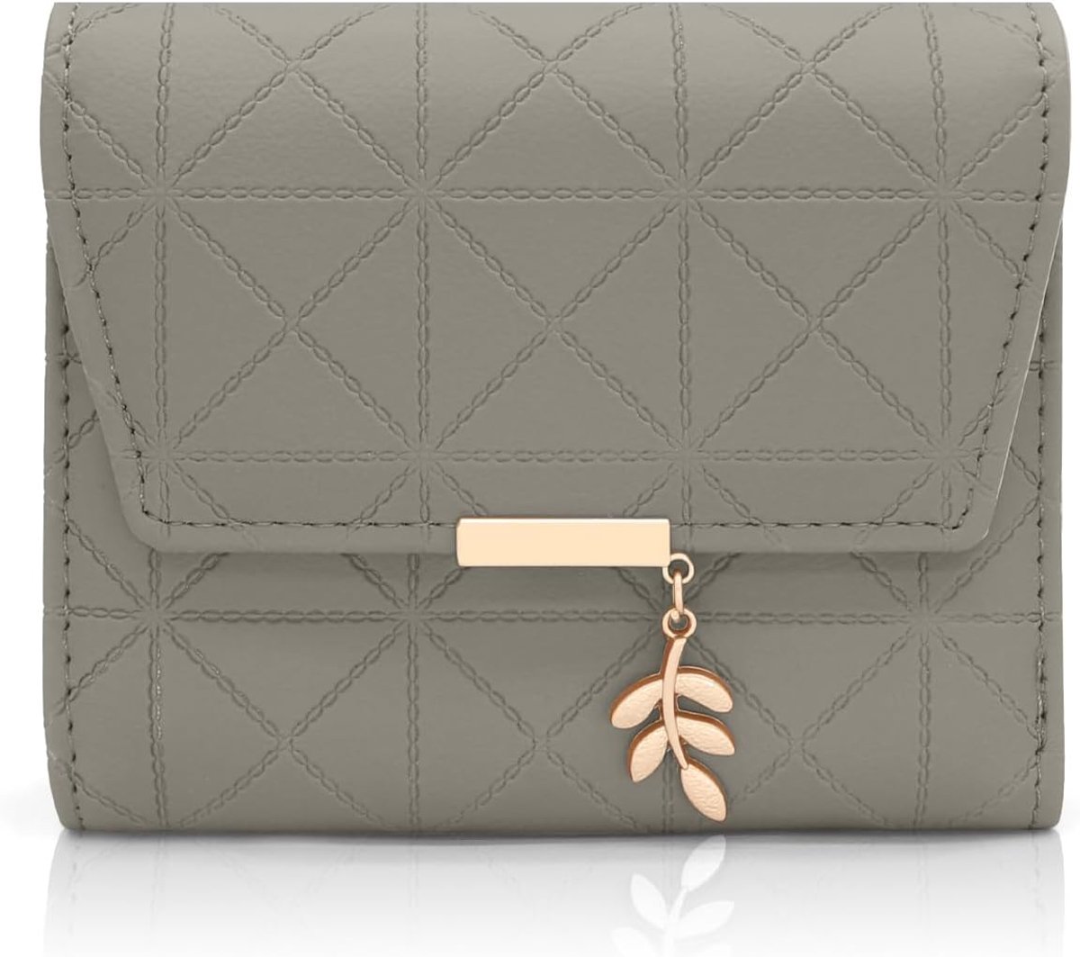SnelShoppen - Dames PU Leren Portemonnee met Hangertje - Kleine Vouwportemonnee voor Vrouwen met Muntzak en 6 Kaartsleuven, B-Grijs, 11,5 x 2,5 x 10 c