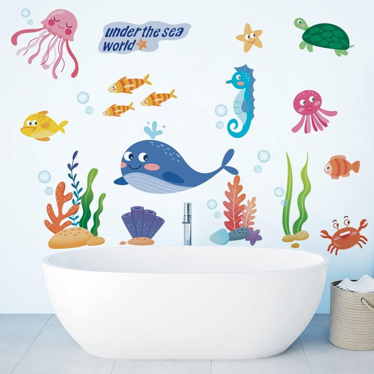 SnelShoppen - Onderwater Wereld Muurstickers Walvis Medusa Zeeleven Decoraties voor Badkamer Kinderkamer Baby Kamer Vinyl Non-toxisch Waterproof