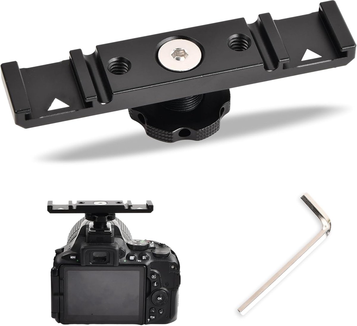 SnelShoppen - Camera Accessoires met Dubbele Flitser Houder, Koud en Warm Schuim Hoed, Verlengstang en Tang, Hot Shoe Adapter, 1/4 Inch Draad voor Mon