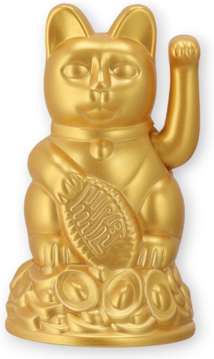 SnelShoppen - Swing Cat Maneki Neko Gelukskat Goud Mat 12 cm - Geluksbrenger voor Thuis, Kantoor, Tuin en Feestdagen