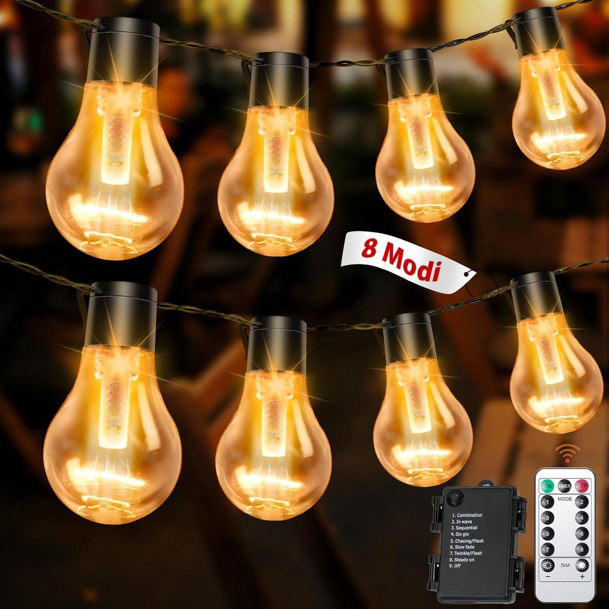 Buiten LED Feeënverlichting - 9 Meter - 12 Lampen - Met Afstandsbediening en 8 Modi - Voor Binnen en Buiten