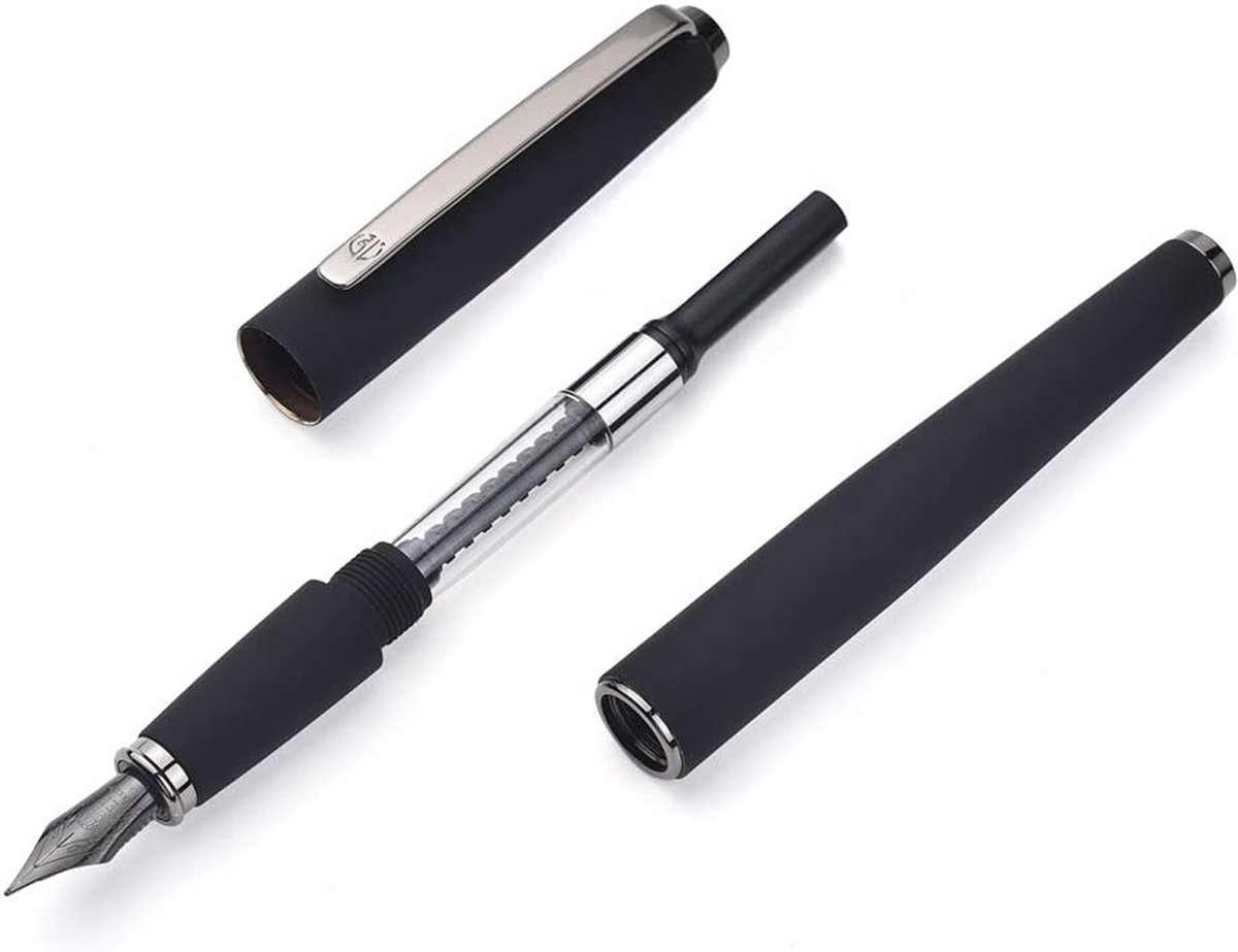 SnelShoppen - Matte Zwarte Vulpen Medium Punt, Oorlogserie, Klassiek Ontwerp met Converter en Metaal Pen Doos, Luxe Schrijfaccessoire