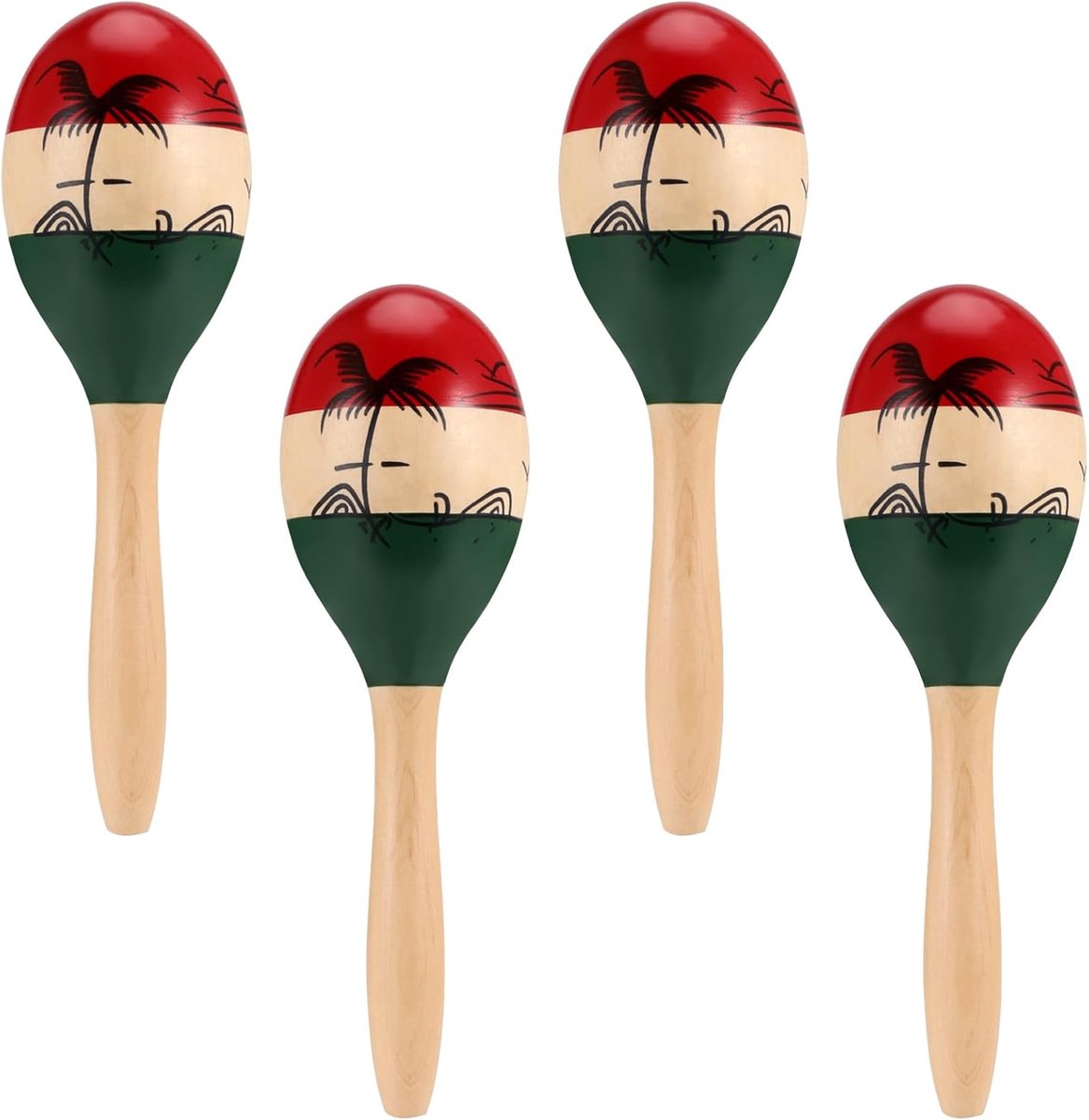 SnelShoppen - 4x 24cm Houten Maracas - Volledige Maat Geschilderde Percussie Shakers - Muziek Instrumenten voor Thuis, Scholen, Feesten en Concerten