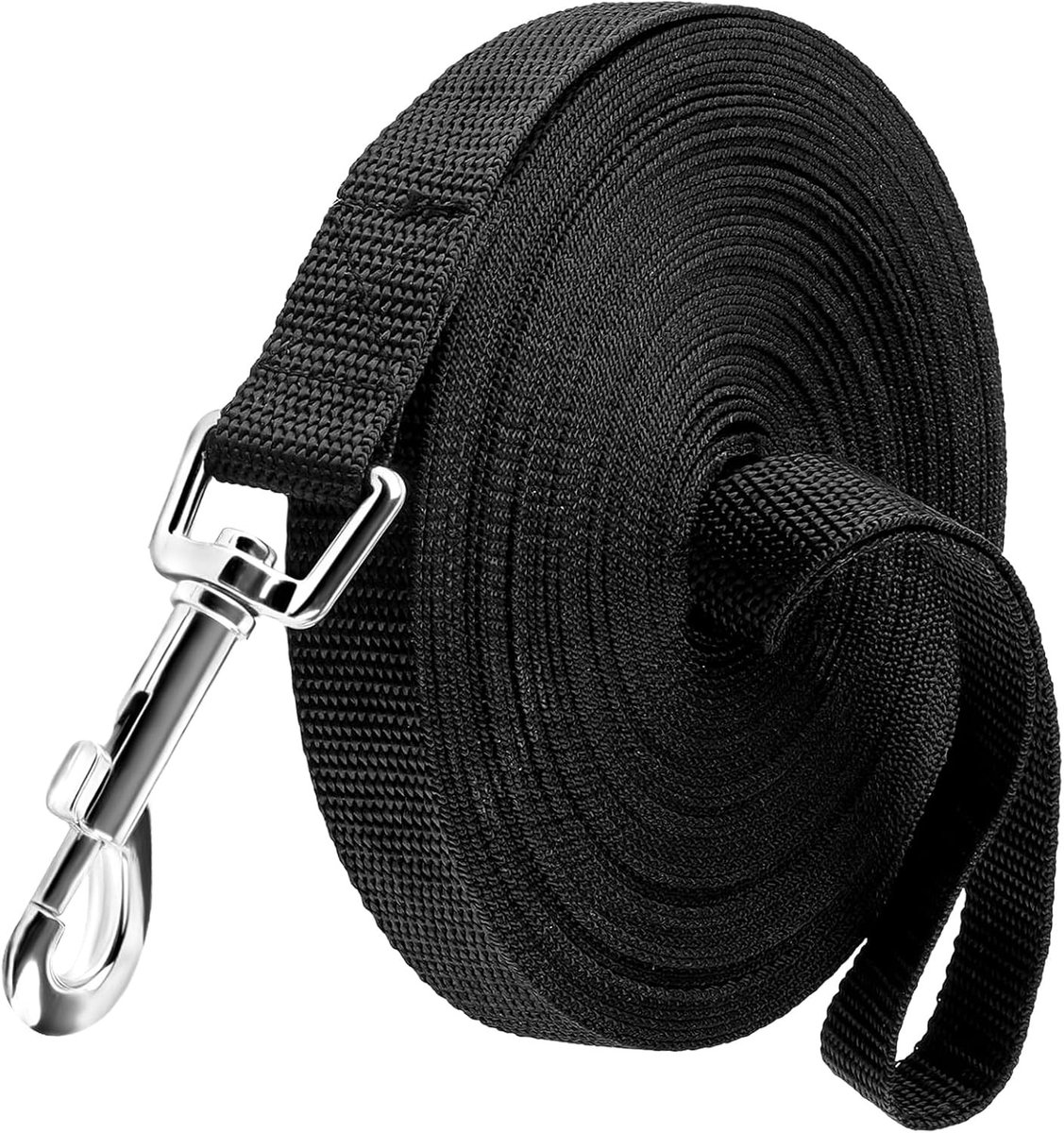 Sleeplijn - Zwart - 10 m - Duurzame Nylon Hondenriem met Polsband en D-Karabijnhaak - Voor Training en Buitenactiviteiten