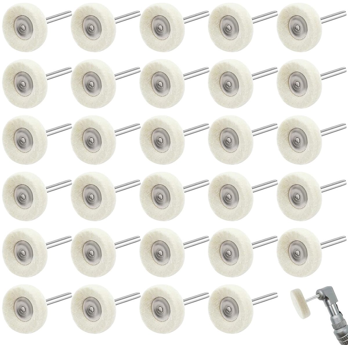 SnelShoppen - Set van 30 Vilt Polijstschijven 25mm met 3mm Handgreep voor Polijsten van Sieraden, Glas, Metaal en Hout - Hoogwaardige Wol Vilt Polijst