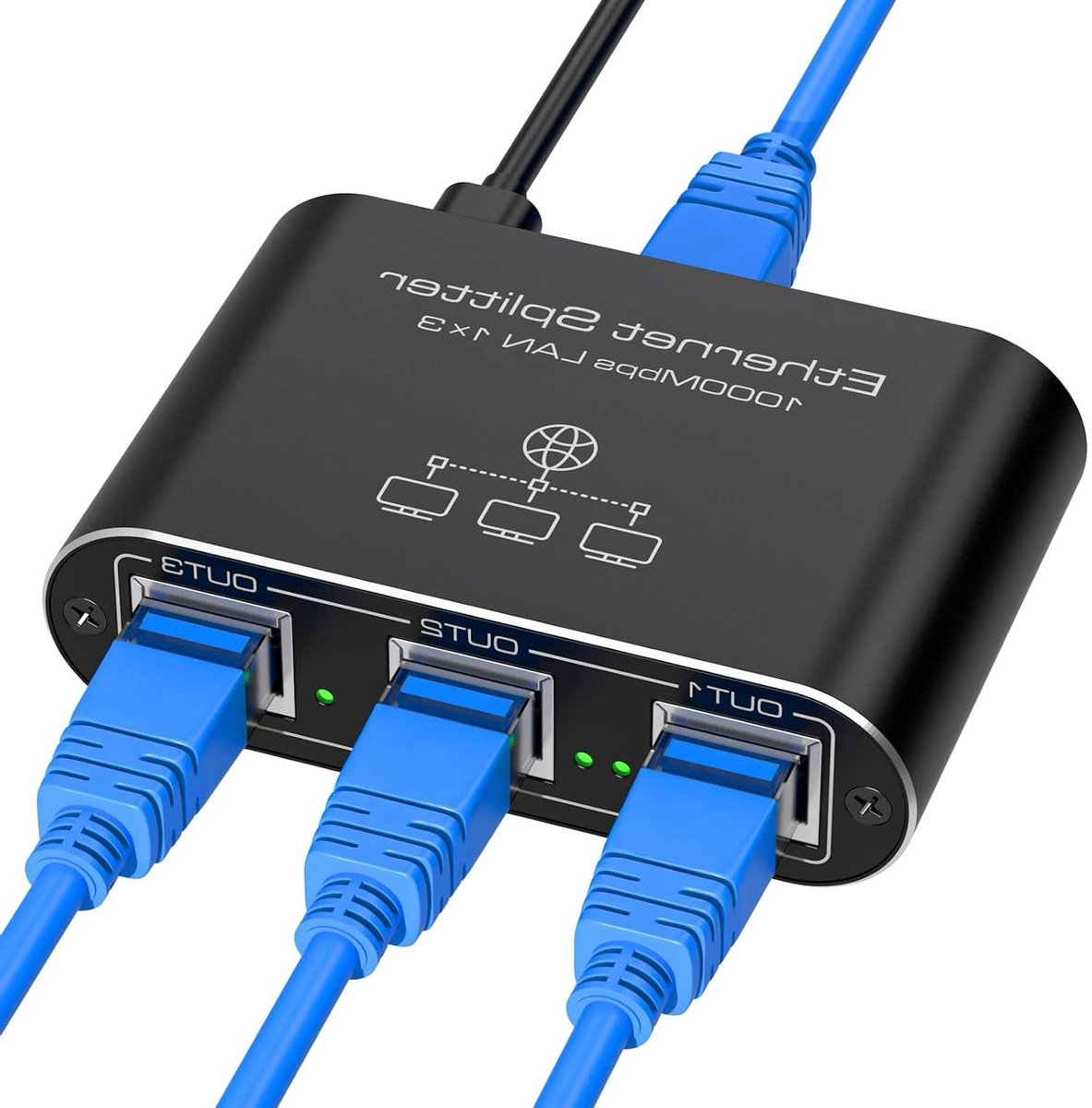 Netwerk Splitter - Ethernet Hub - Netwerk Uitbreiding - 1 naar 3 Poorten - 1000 Mbps - Blauw