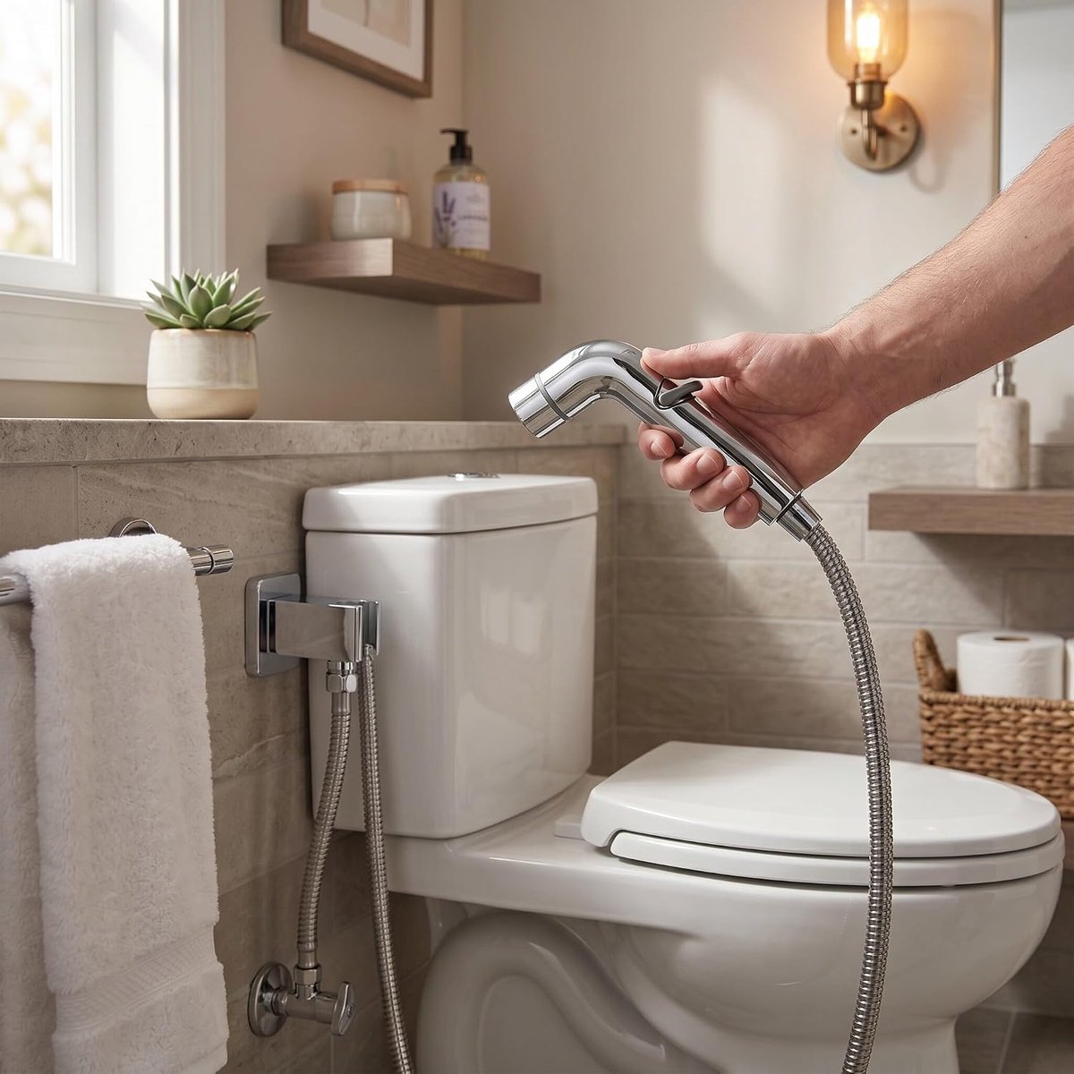 SnelShoppen - Galvanized Hand Adjustable Bidet Sprayer, Ultralight RVS Handdouche, Verstelbare Waterdruk, Duurzaam en Roestbestendig, Ideaal voor Huis