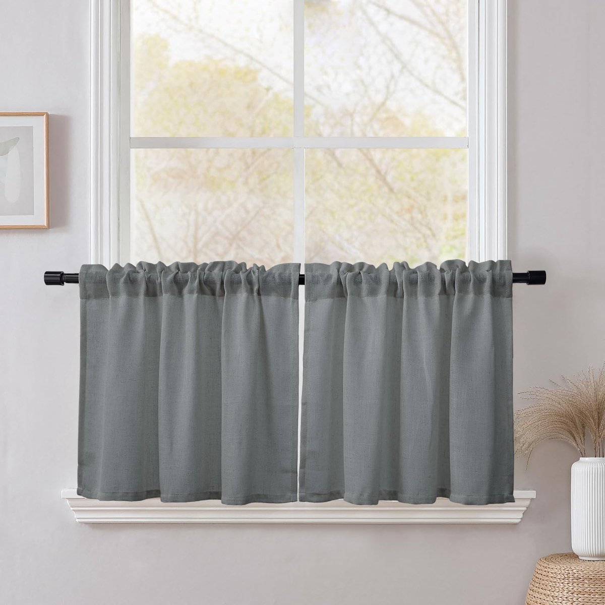 SnelShoppen - Semi-Transparante Keuken Gordijnen, Bistro Gordijnen, Linnen Raamdecoratie, Privacy Gordijnen voor Keuken en Woonkamer, Set van 2, 90 x