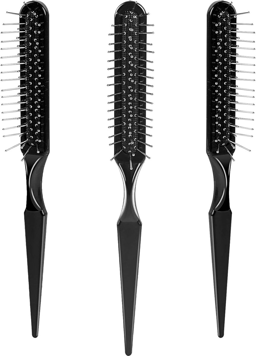 Wigborstel 3 stuks - 3-rijen zwarte styler borstels - metalen kammen - ideaal voor ontklitten - ShopVlot
