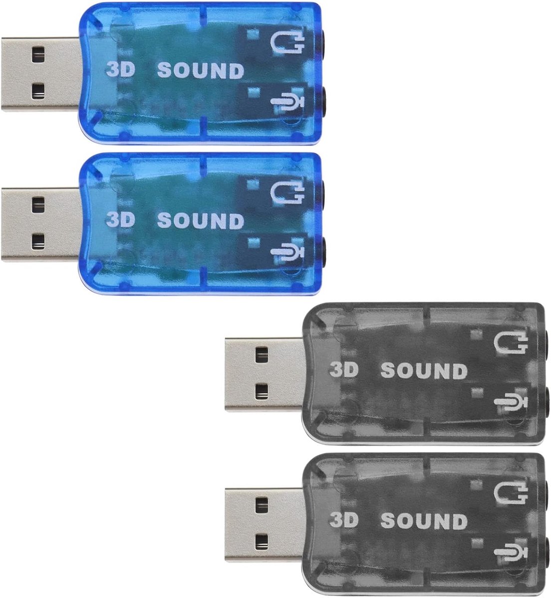 SnelShoppen - 4 Stuks Externe 5.1 USB Stereo Geluidskaart met 3,5mm Headset en Microfoonpoorten, 3D Virtuele 5.1 Kanaal Audio Adapter, Compatibel met