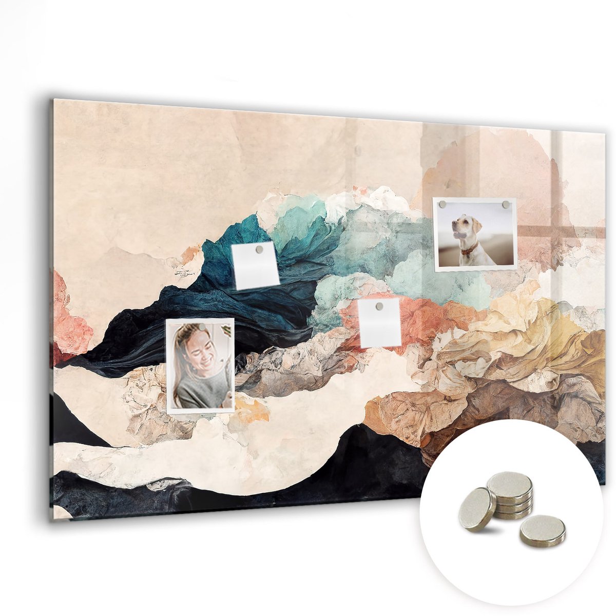 Coloray Glazen Magneetbord - Magnetisch Bord Abstract landschap - 90x60 cm - Veelkleurig Magneetbord - Magnetic Board - Bureau Decoratie