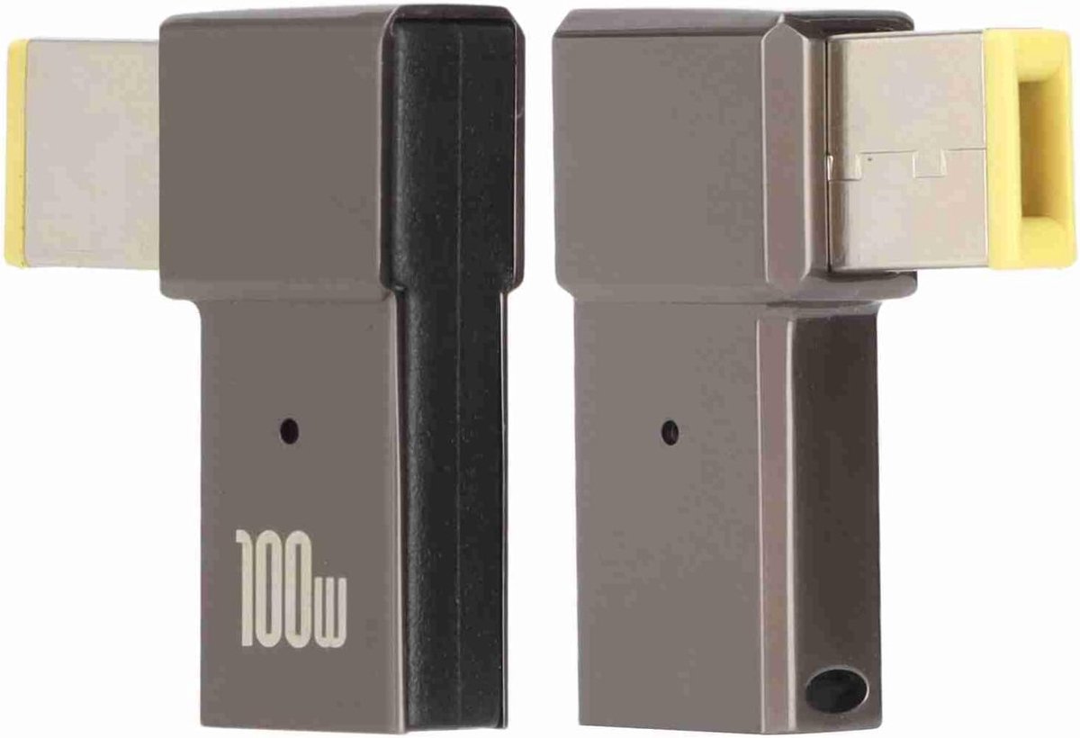 SnelShoppen - USB C naar Slanke Tip 100W Vrouwelijke Type C naar Rechte Hoek DC Vierkante Jack Converter PD Power Charger Connector voor ThinkPad X1,