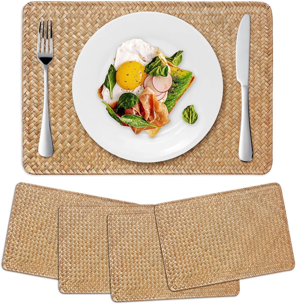Placemats - Rechthoekige Geweven Placemats - Natuurlijk Stro - 45x30 cm - Hittebestendig en Antislip - 4 stuks