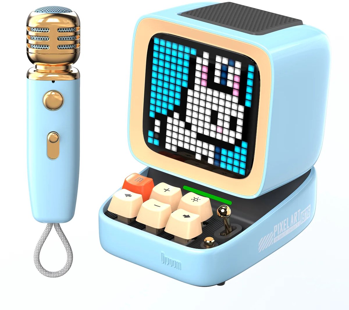 Divoom Ditoo 5-Mic Bluetooth Karaokespeaker 15W met Draadloze Microfoon, Pixel Art, Games en Wekker – Blauw