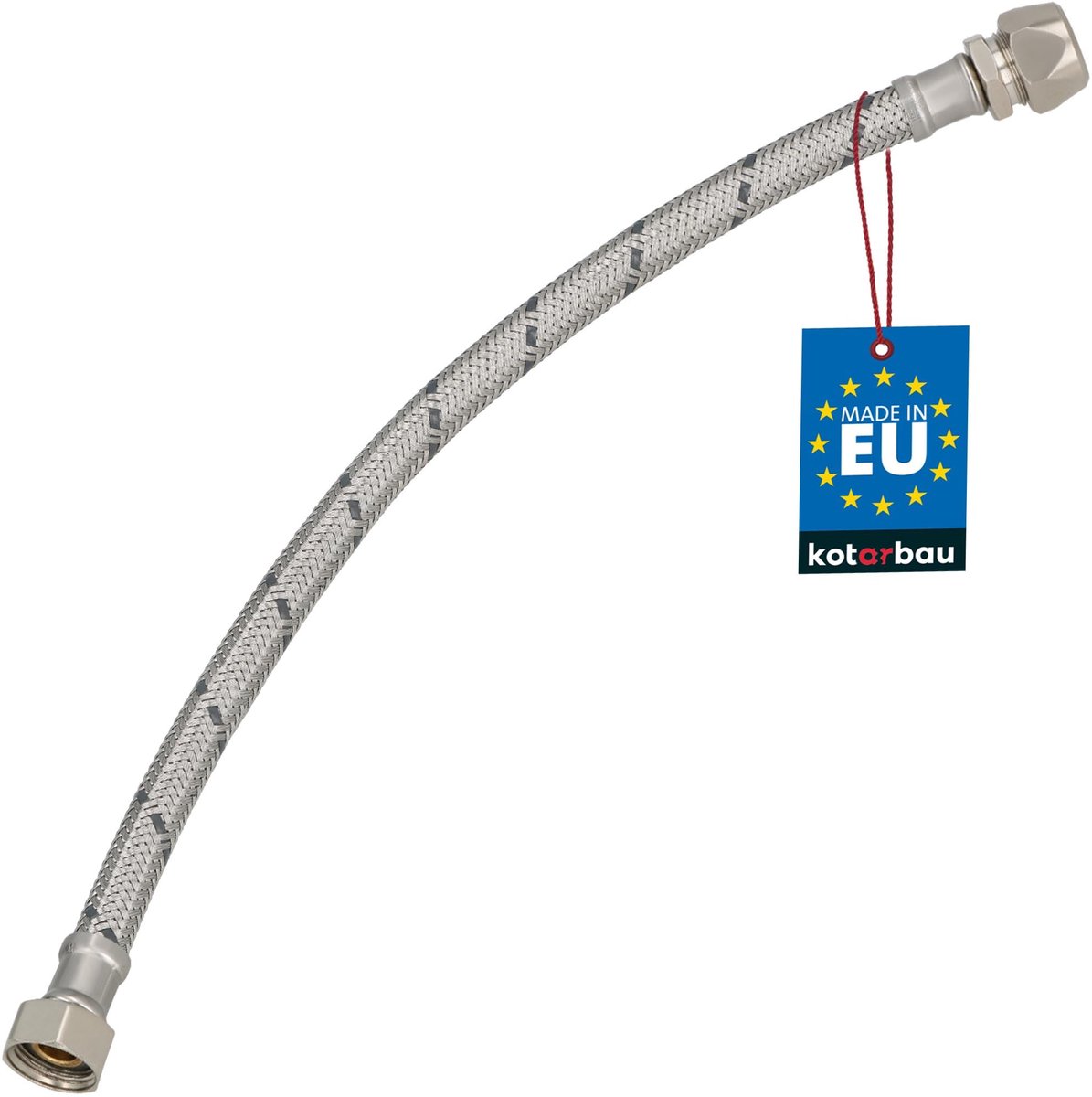 KOTARBAU® Flexibele Aansluitslang 3/8"x3/8" - Aansluitslang Armatuur 40 cm - Flexibele Kraanslang - Wartelmoer x Knelkoppeling - Sanitaire Aansluitslang - Gevlochten Roestvrijstalen Aansluitslang - Zilver