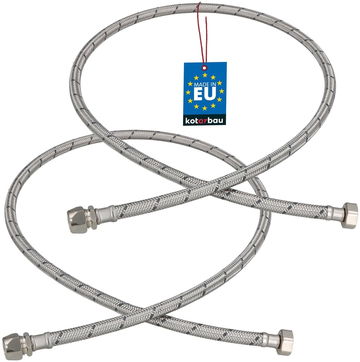KOTARBAU® 2 Stuks - Flexibele Aansluitslang 1/2“x3/8“ - Aansluitslang Armatuur 120 cm - Flexibele Kraanslang - Wartelmoer x Knelkoppeling - Sanitaire Aansluitslang - Gevlochten Roestvrijstalen Aansluitslang