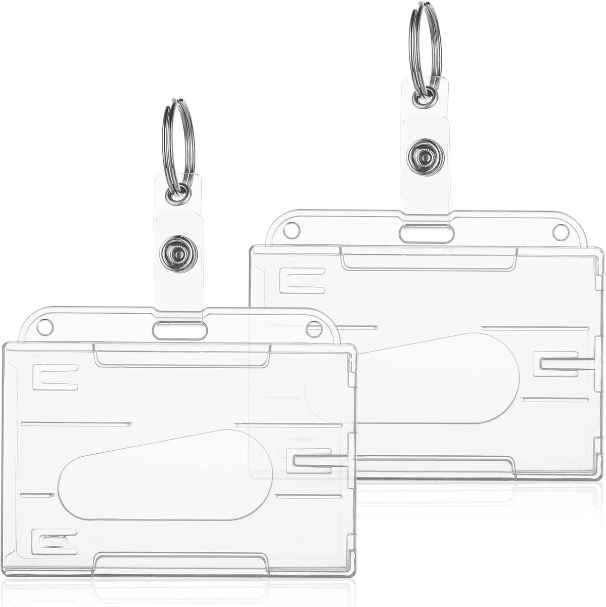Badgehouders met sleutelring - Kaarthoes set - Identificatie tonen - Duurzaam polycarbonaat - 2 stuks - Transparant