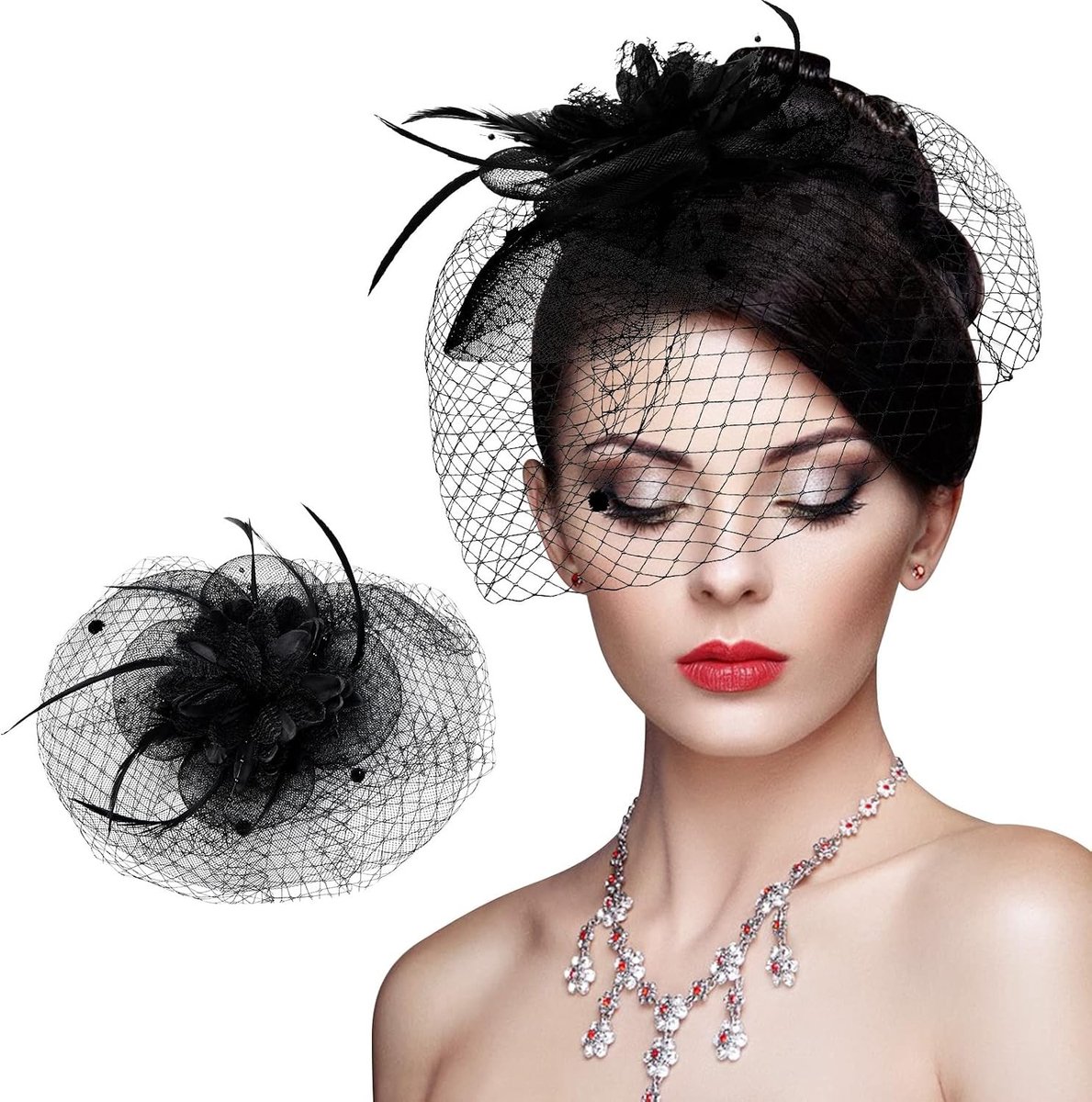 Elegante Fascinator Hoed met Sluier en Bloemaccent - Bruiloft & Cocktail Hoofddeksel
