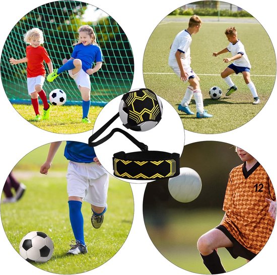 Voetbaltrainer met koord - Trainingsaccessoire Bal - Voetbalvaardigheden Verbeteren - Handsfree Balcontrole - Elastisch tot 2m - Zwart Geel — afbeelding 5