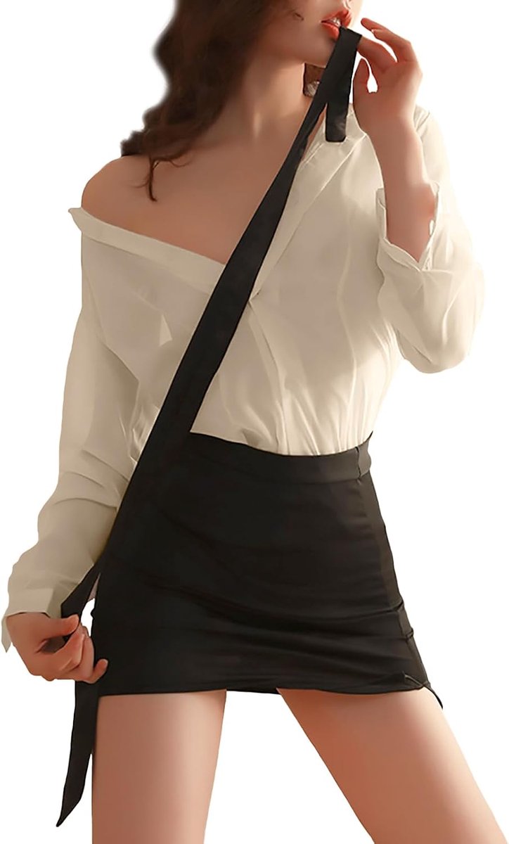 Sexy dames cosplay kostuum kantoor secretaresse outfit transparant tule leraar uniform wit hemd + minirok + stropdas dessous-sets Maid Kawaii rollenspel Halloween nachtclub kleding